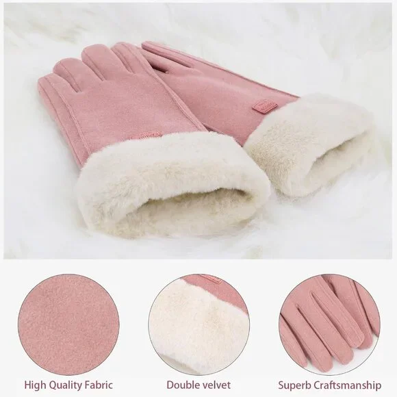Women's Pink Winter Warm Thermal Fleece Lined Touchscreen Texting Gloves